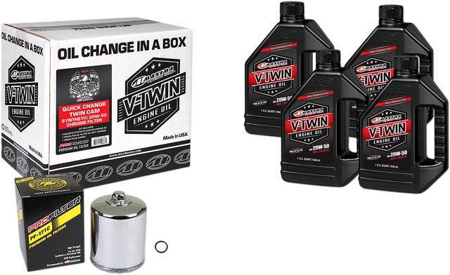 MAXIMA RACING OIL Quick Change Twin Cam Synthetic 20W-50 Oil Change Kit - Chrome Filter 90-119014PC