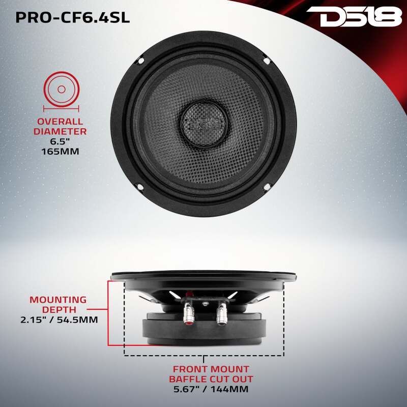 DS18 PRO-CF6.4SL 6.5-inch 250W RMS 4-ohm Mid-Bass Loudspeaker for Car Audio
