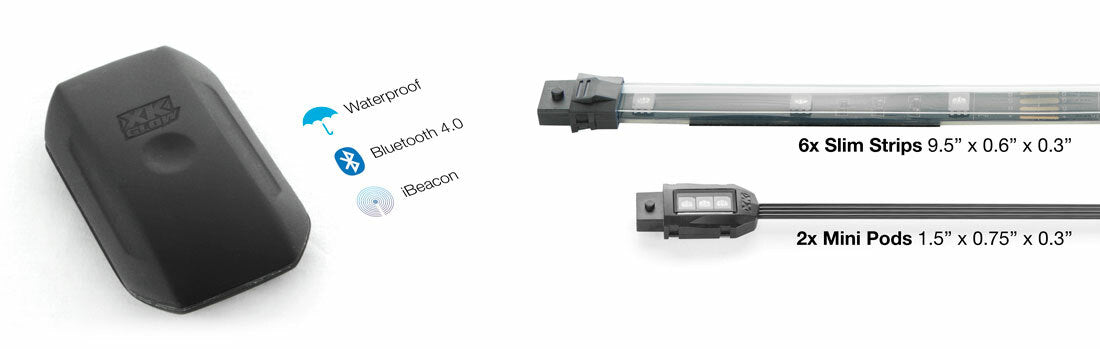 XK GLOW Mini Accent Light App Kit 8pc for Motorcycle - Bluetooth RGB LED Lighting with Color Capture and Custom Themes