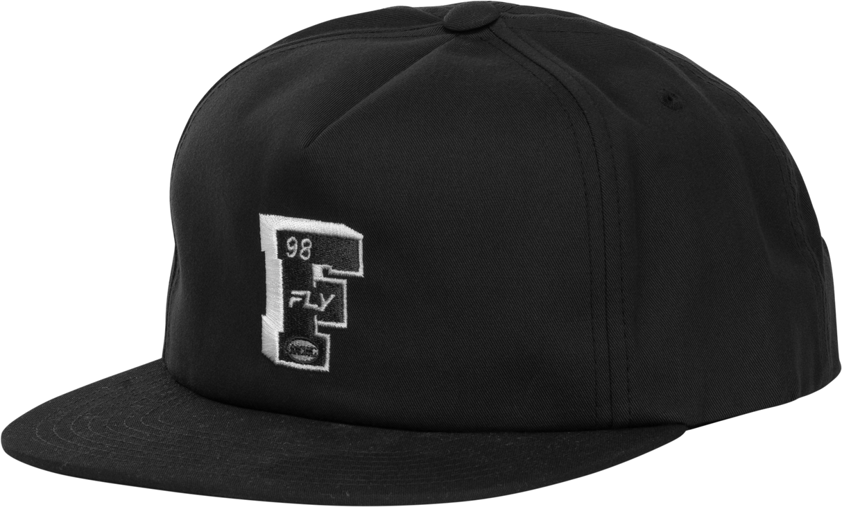 Fly Racing Varsity Hat Black with Embroidered Logo - Adjustable Snapback, One Size Fits Most