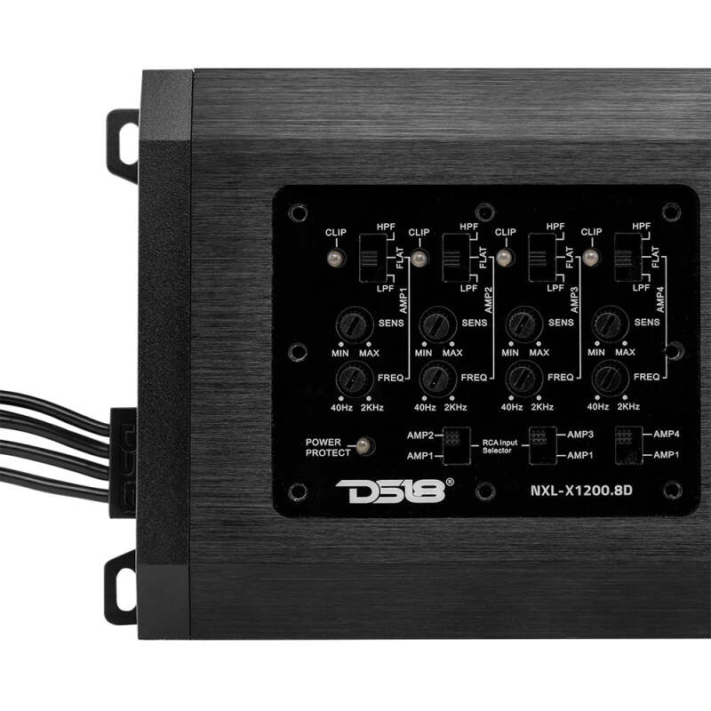 DS18 NXL-X1200.8D 8-Channel Class-D Power Amplifier for Powersports Vehicles with IP67 Waterproof Rating