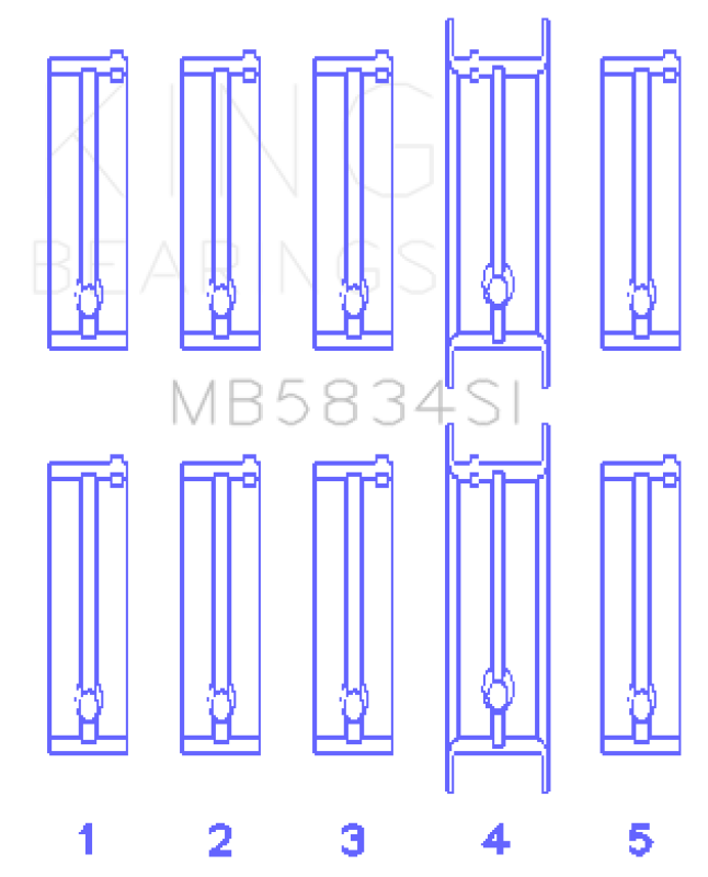 King Engine Bearings Chevrolet 121Ci/Ln2 134Ci Housing Bore +.002 (Size +1.0mm) Main Bearing Set