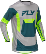 Fly Racing Lite Jersey Grey/Lime/Teal Large – Performance Motocross Jersey for Many Off-Road Vehicles