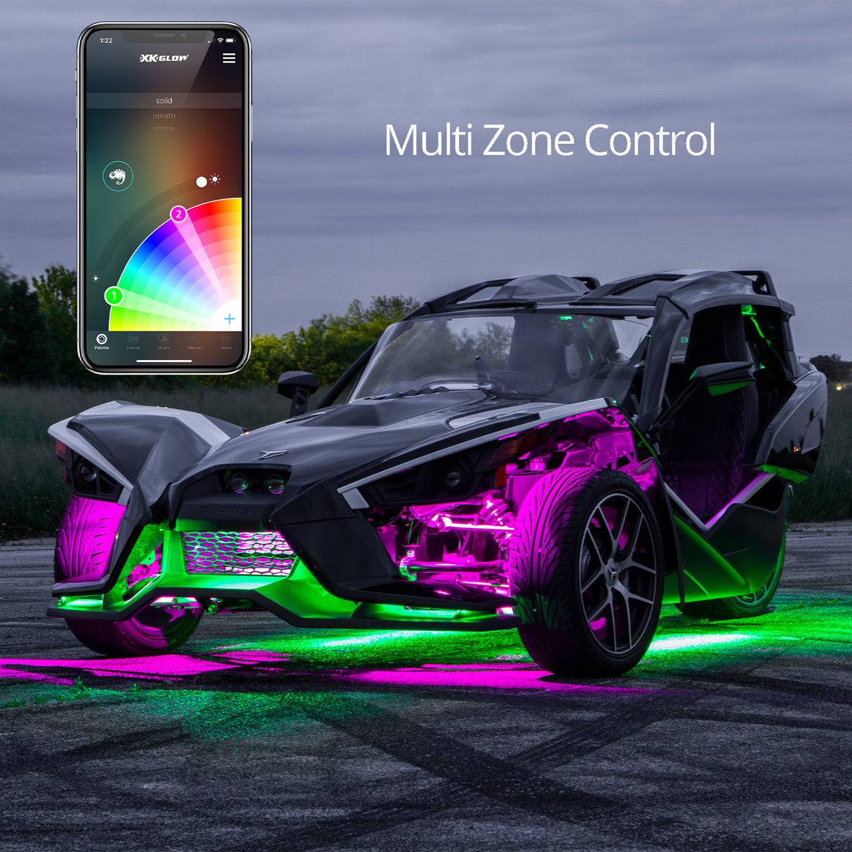 XK GLOW LED Underglow Advanced Kit for Polaris Slingshot (2015-2018) with Bluetooth Smartphone Control