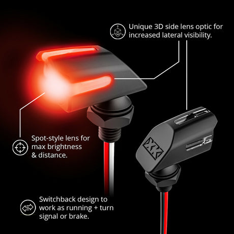 XK GLOW Mini LED Turn Signal Black and Red Pair for Universal 12V Motorcycles