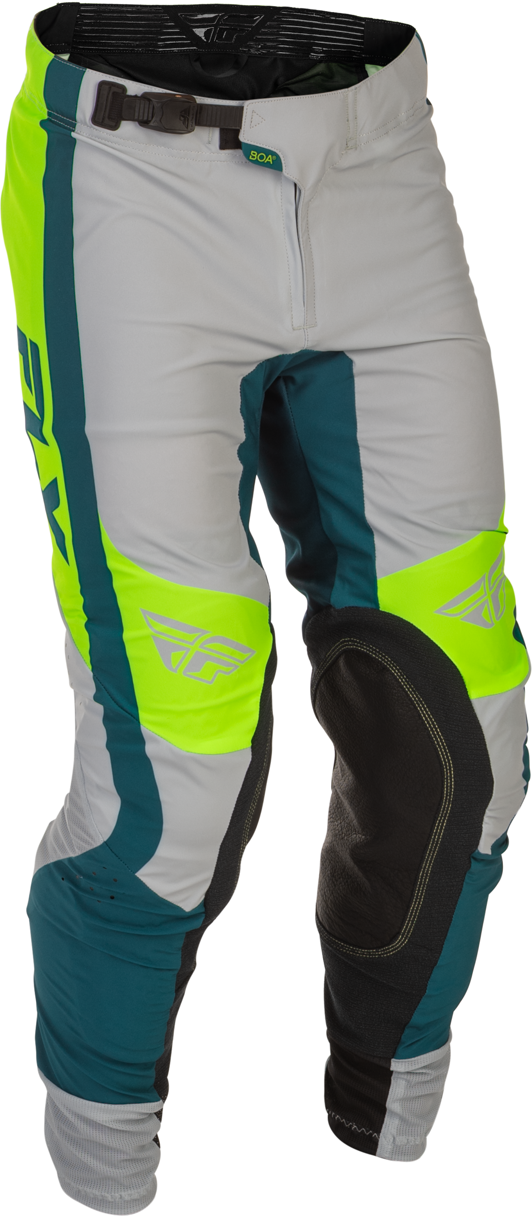 Fly Racing Lite Pants Grey/Lime/Teal Size 30 – Motorcycle Riding Gear with Mesh Panels and Kevlar Reinforcements