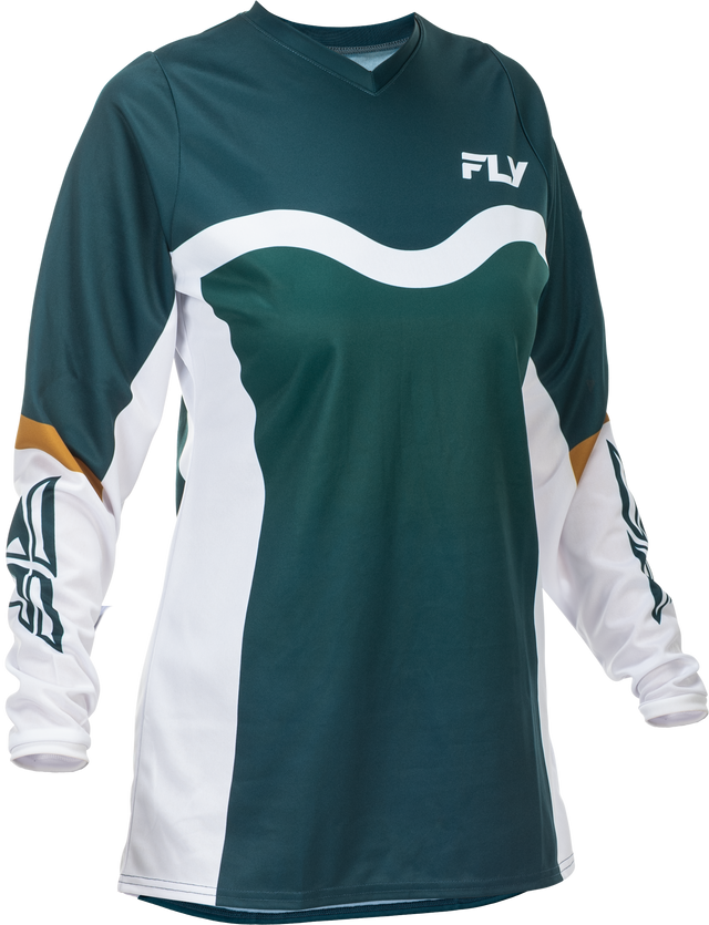 Fly Racing Women's F 16 Jersey Teal/White/Gold - Motorcycle Riding Jersey for Women