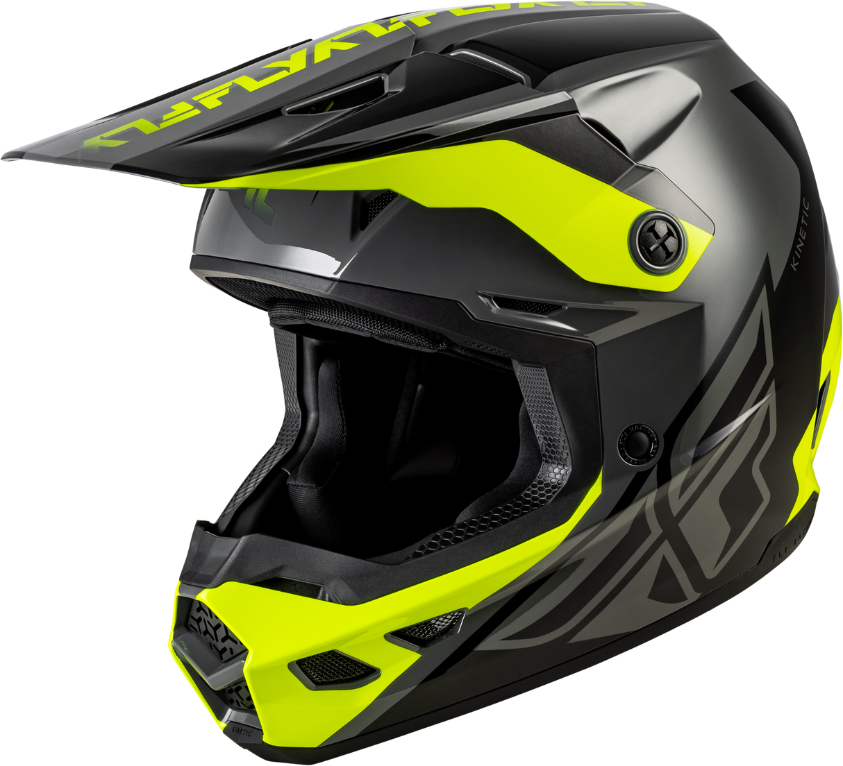 FLY Racing Kinetic Crest Helmet for Off-Road Motorcycles - Grey/Black/Hi Vis, DOT & ECE Approved, Size Large