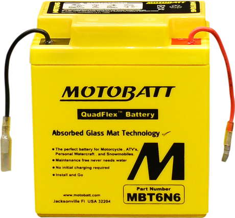MOTOBATT MBT6N6 Quadflex AGM Sealed Battery for Motorcycles, ATVs, and Powersports Vehicles