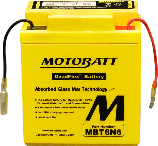 MOTOBATT MBT6N6 Quadflex AGM Sealed Battery for Motorcycles, ATVs, and Powersports Vehicles