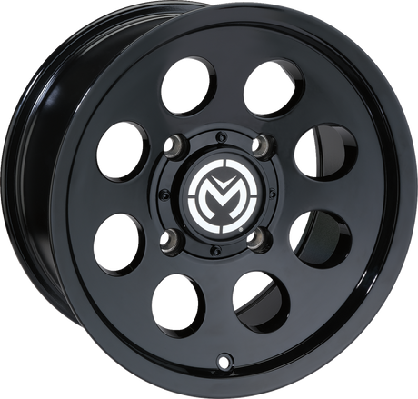 Moose Offroad 26x7 Inch Front Wheel with Black Finish - 4x110 Bolt Pattern, 4+3 Offset, Fits Jeep, Toyota, Ford Vehicles - Part Number 26MO127110GB4