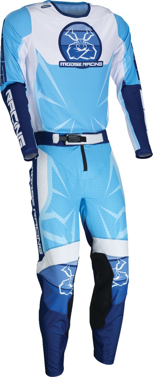 MOOSE OFFROAD Agroid Pants - Blue/White US 28 Slim Fit with Knee Armor Compatibility