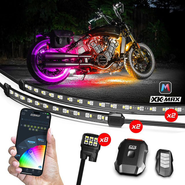 XK GLOW MX-MOTO-STA Motorcycle LED Underglow Kit - Fits Most Cruisers and Sport Bikes with 10 and 16 Inch Strips