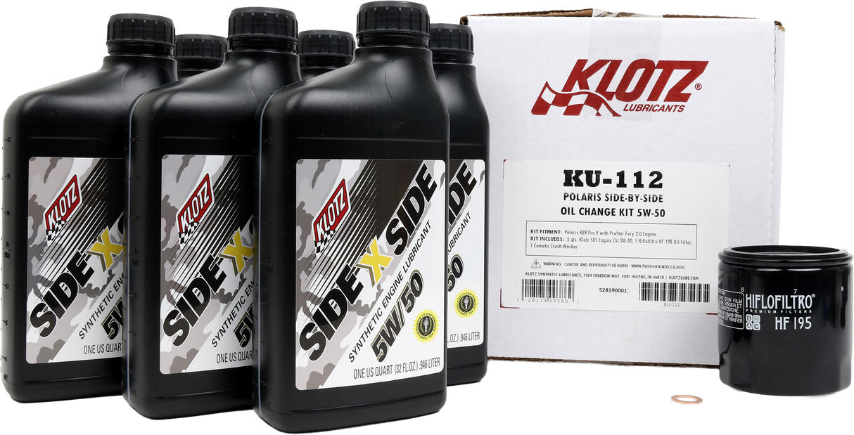 Klotz KU-112 Polaris SXS 6-Quart Synthetic Oil Change Kit for Off-Road Vehicles