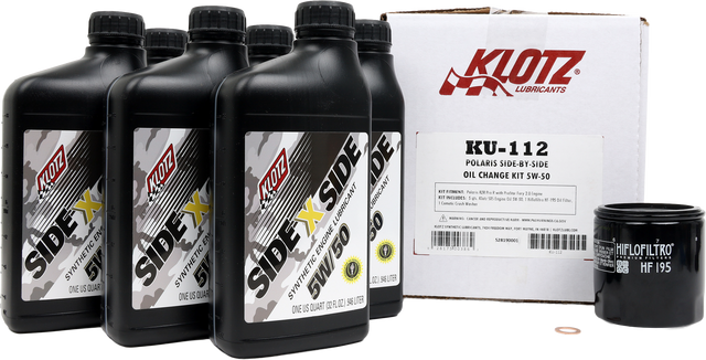 Klotz KU-112 Polaris SXS 6-Quart Synthetic Oil Change Kit for Off-Road Vehicles
