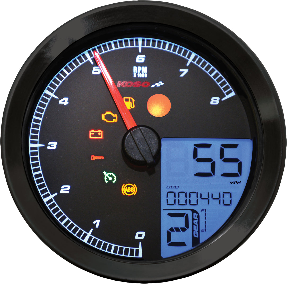 KOSO BA051211 Speedo / Tach Black Bezel LCD Color Change Display for Harley Davidson XL883N Iron 883 and XL883L Super Low (2005-2013)