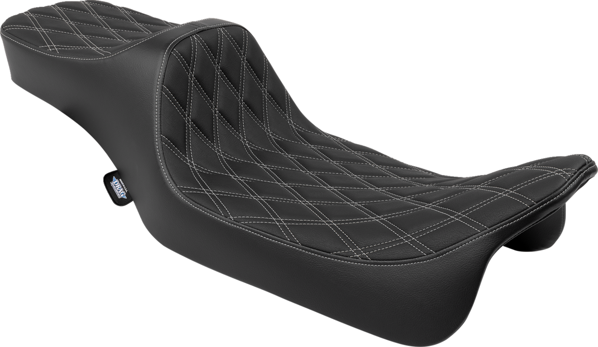 Drag Specialties Seats Predator III Extended Reach Double Diamond Seat for Harley FLH/FLT 2008-2024 with Silver Stitching