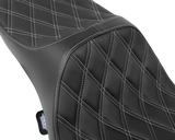 Drag Specialties Seats Predator III Extended Reach Double Diamond Seat for Harley FLH/FLT 2008-2024 with Silver Stitching