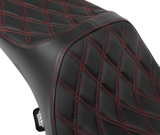 Drag Specialties Seats Predator III Extended Reach Double Diamond Seat for Harley FLH/FLT 2008-2024 with Red Stitching - Part 4687D