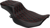 Drag Specialties Seats Performance Predator 2-Up Seat with Extended Reach for Harley-Davidson Models, Red Vinyl with Double Diamond Stitch Part 4691D