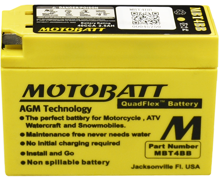 Motobatt MBT4BB Sealed AGM Battery - Universal Fit for Motorcycles and Powersports Vehicles