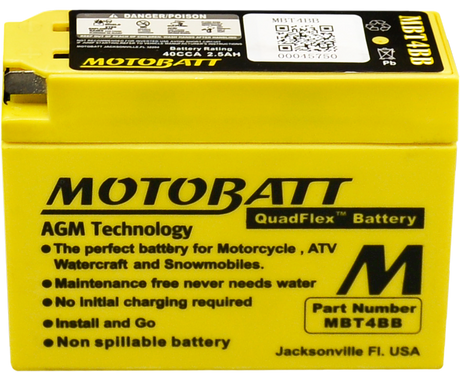 Motobatt MBT4BB Sealed AGM Battery - Universal Fit for Motorcycles and Powersports Vehicles