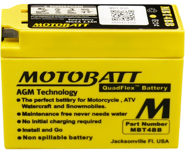 Motobatt MBT4BB Sealed AGM Battery - Universal Fit for Motorcycles and Powersports Vehicles