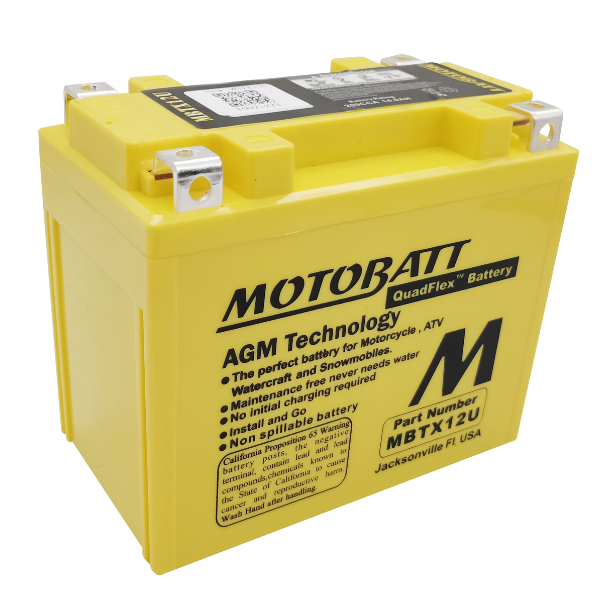 Motobatt MBTX12U Sealed AGM Battery for Motorcycle, ATV, and Powersports Vehicles