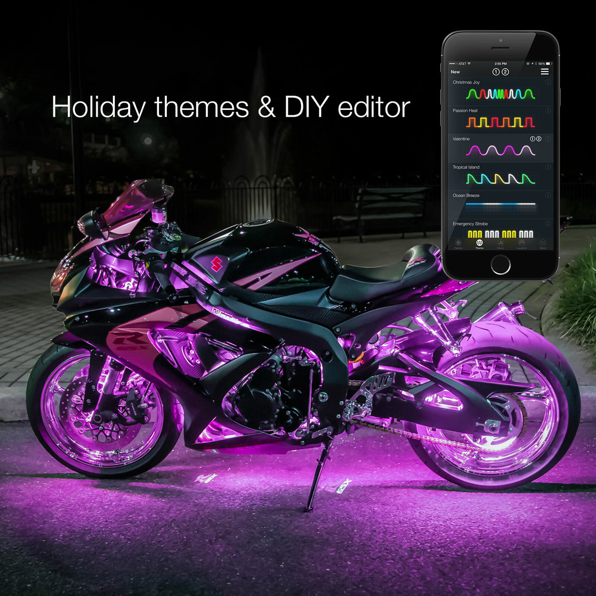 XK GLOW Mini Accent Light App Kit 8pc for Motorcycle - Bluetooth RGB LED Lighting with Color Capture and Custom Themes