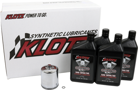 KLOTZ KH-101 Basic Harley Davidson 4 Quart Synthetic Oil Change Kit with Hiflofiltro Oil Filter and Drain Plug O-Ring