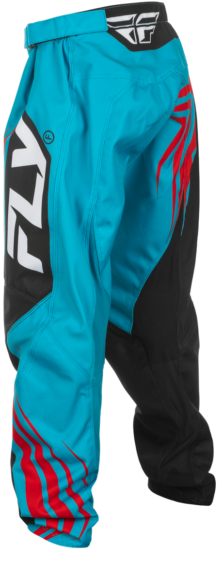 Fly Racing Youth F 16 Pants for Motocross - Cyan/Black/Red, Size 24 - Durable 600D Polyester with Mesh Liner