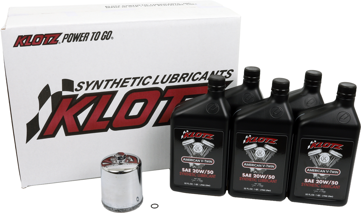 KLOTZ KH-107 Basic Harley Davidson 5 Quart Synthetic Oil Change Kit with Hiflofiltro Oil Filter and Drain Plug O-Ring