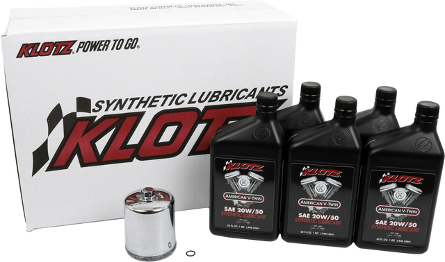 KLOTZ KH-107 Basic Harley Davidson 5 Quart Synthetic Oil Change Kit with Hiflofiltro Oil Filter and Drain Plug O-Ring