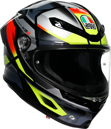 AGV K6 S Erazer Motorcycle Helmet - Black/Red/Yellow Fluo – Small | Fits Honda, Yamaha, Kawasaki, Suzuki, Ducati, BMW, KTM, and more