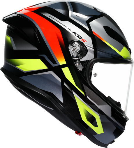 AGV K6 S Erazer Helmet for Motorcycles - Black/Red/Yellow Fluo - Large (Part 2118395002-026-L)