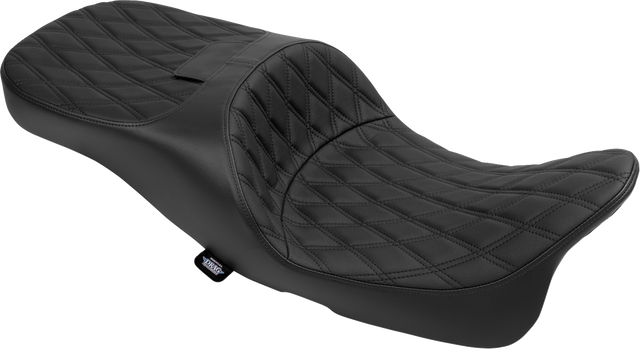 Drag Specialties Seats Extended Reach Freedom Seat for Harley FLHX, FLTRX, FLHR, FLHTCU 2009-2025 - Black Vinyl with Double Diamond Stitch