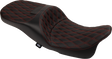 Drag Specialties Seats Extended Reach Freedom Seat for Harley FLHX, FLTRX, FLHR, and FLHTCU Models - Vinyl with Double Diamond and Red Stitch