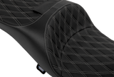 Drag Specialties Seats Extended Reach Freedom Seat for FLT/FLH Models with Vinyl Cover and Double Diamond Silver Stitch, Fits 2009-2025 Harley Davidson FLHX, FLTRX, FLHR, FLHTCU