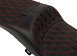 Drag Specialties Seats Extended Reach Freedom Seat for Harley FLHX, FLTRX, FLHR, and FLHTCU Models - Vinyl with Double Diamond and Red Stitch