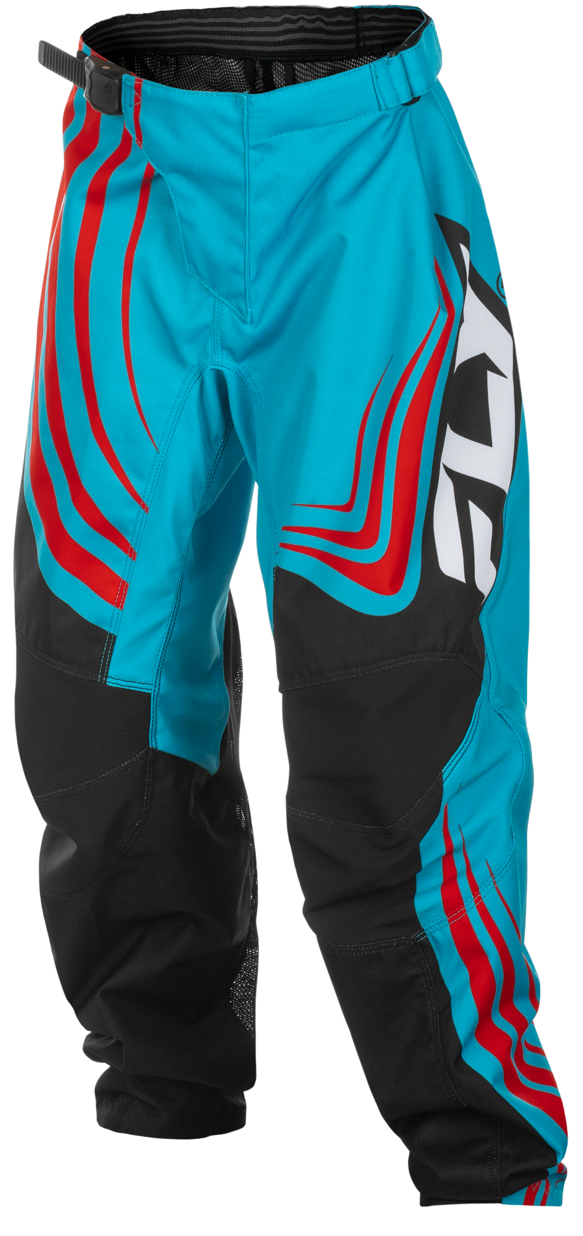 Fly Racing Youth F 16 Pants for Motocross - Cyan/Black/Red, Size 24 - Durable 600D Polyester with Mesh Liner