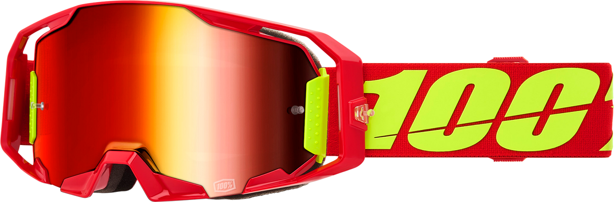 100% ARmatic Goggle with Red Mirror Lens - Red - Fit for Motocross, Off-Road, and MTB