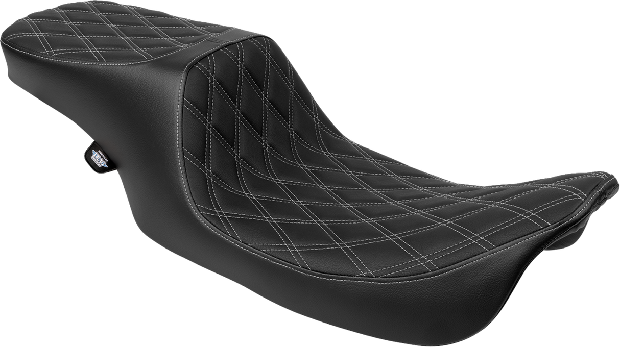 Drag Specialties Seats Predator 2-Up Seat for Harley FL 1997-2007 with Silver Stitching