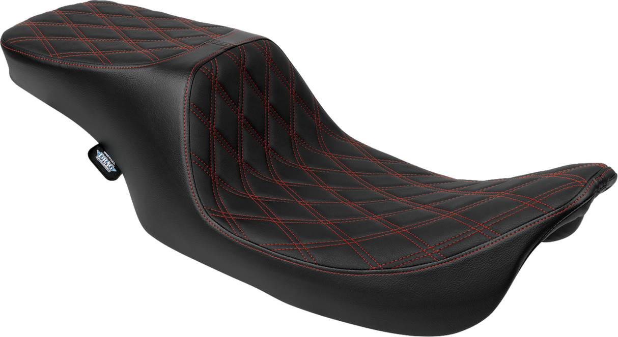 Drag Specialties Seats Predator 2-Up Seat 4695D for Harley FL Models 1997-2007 with Red Stitching and Vinyl Material