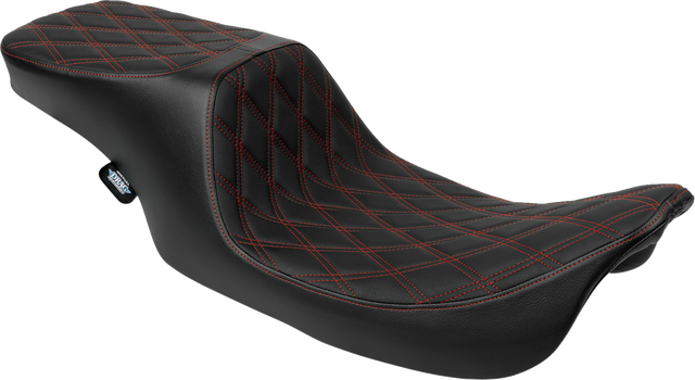 Drag Specialties Seats Predator 2-Up Seat 4695D for Harley FL Models 1997-2007 with Red Stitching and Vinyl Material