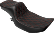 DRAG SPECIALTIES SEATS Predator III Extended Reach Seat for Harley FLH/FLT 2023-2024 - Double Diamond Vinyl with Red Stitching