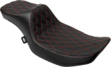 DRAG SPECIALTIES SEATS Predator III Extended Reach Seat for Harley FLH/FLT 2023-2024 - Double Diamond Vinyl with Red Stitching