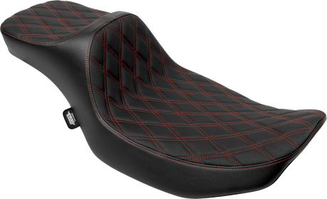 DRAG SPECIALTIES SEATS Predator III Extended Reach Seat for Harley FLH/FLT 2023-2024 - Double Diamond Vinyl with Red Stitching