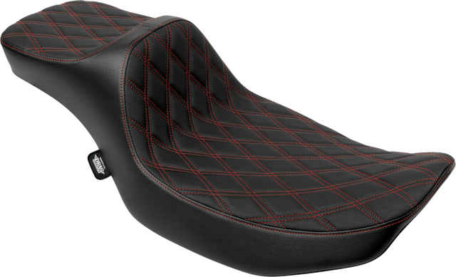 DRAG SPECIALTIES SEATS Predator III Extended Reach Seat for Harley FLH/FLT 2023-2024 - Double Diamond Vinyl with Red Stitching