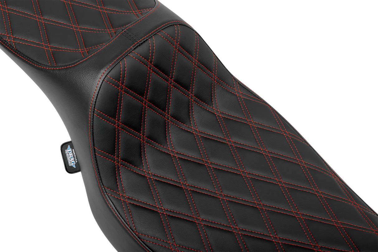 DRAG SPECIALTIES SEATS Predator III Extended Reach Seat for Harley FLH/FLT 2023-2024 - Double Diamond Vinyl with Red Stitching