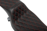 DRAG SPECIALTIES SEATS Predator III Extended Reach Seat for Harley FLH/FLT 2023-2024 - Double Diamond Vinyl with Red Stitching